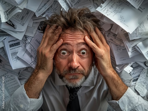 A manager overwhelmed with paperwork, reflecting the stress of micromanaging and inefficient processes photo