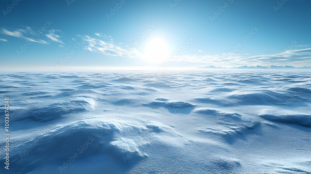 Snowy Landscape with Blue Sky and Mountains - 3D Illustration Snowy Landscape with Blue Sky and Mountains - 3D Illustration
