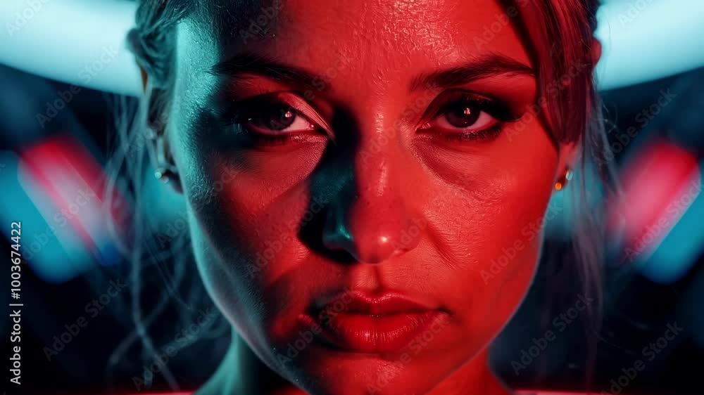 Intense red-hued portrait with dramatic lighting Intense red-hued portrait with dramatic lighting