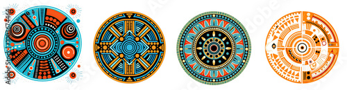 geometric aboriginal ornament. Ethnic tribal rounded color background. Afika, Australian motif