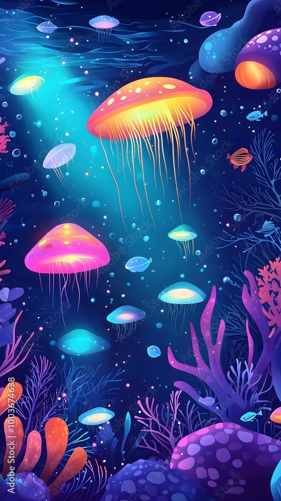 Underwater Jellyfish And Coral Reef Underwater Jellyfish And Coral Reef