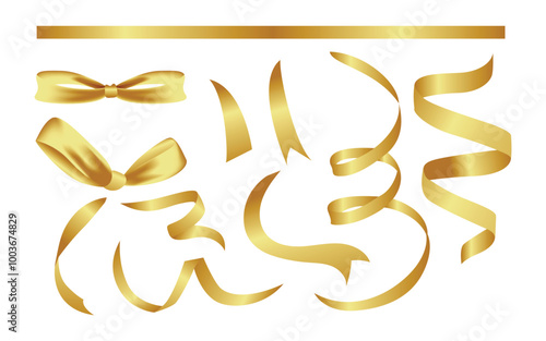 Gold ribbon vector, clipart decoration illustration, banner