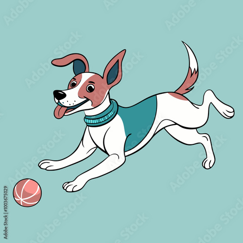 Dog playing with a lively mood while chasing a ball in a playful style
