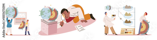 Scientific research. Vector illustration. The process researching involves gathering data and analyzing it to draw conclusions Sample collection is integral part scientific research providing