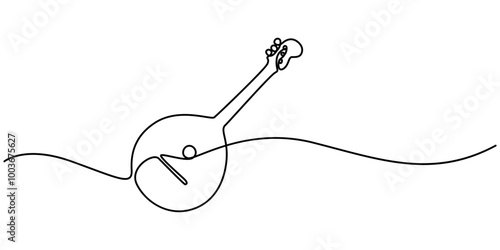 A single line drawing of a domra. Continuous line domra icon. One line icon. Vector illustration, Domara in a single line drawing. Continuous line domra icon. Modern illustration, pro vector.