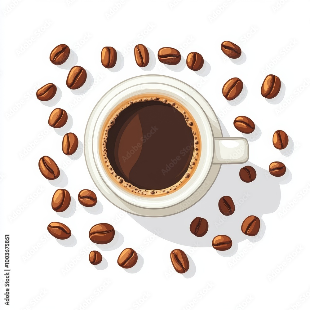 Obraz premium Coffee Cup with Beans from Above