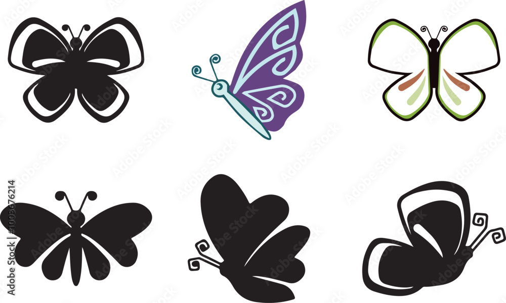 Beautiful Butterfly Icon Silhouettes Vector illustration with White Background Beautiful Butterfly Icon Silhouettes Vector illustration with White Background