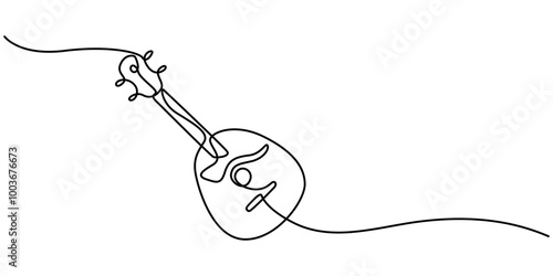 A single line drawing of a domra. Continuous line domra icon. One line icon. Vector illustration, Domara in a single line drawing. Continuous line domra icon. Modern illustration, pro vector.
