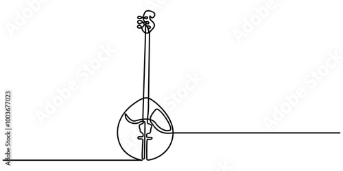 A single line drawing of a domra. Continuous line domra icon. One line icon. Vector illustration, Domara in a single line drawing. Continuous line domra icon. Modern illustration, pro vector.