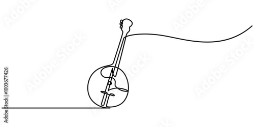A single line drawing of a domra. Continuous line domra icon. One line icon. Vector illustration, Domara in a single line drawing. Continuous line domra icon. Modern illustration, pro vector.