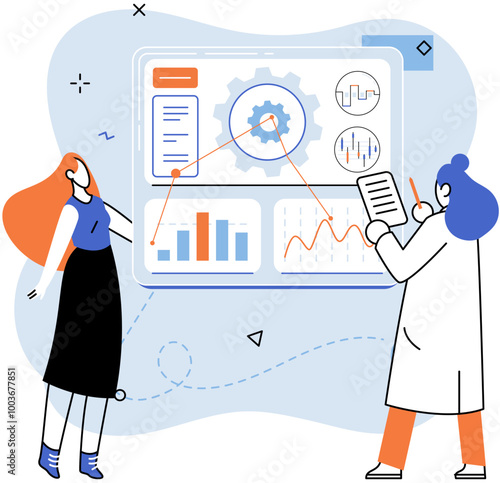 Technical analysis. Vector illustration. Analyzing data is essential for conducting technical analysis and making informed financial decisions Big data analysis provides valuable insights into market