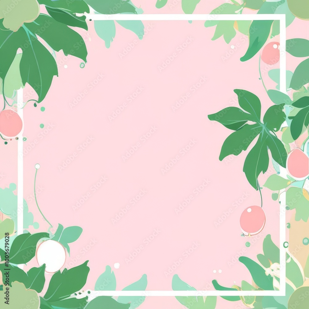 Fototapeta premium Pink Grapevine with Green Leaves on Pastel Background