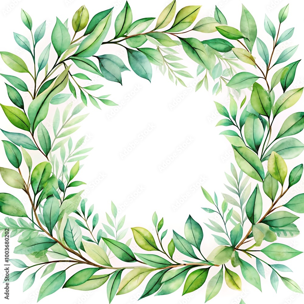 Naklejka premium Vector Green Branches Design. Watercolor Card with Leaves. Green Branches Card Template. Elegant Watercolor Leaves Card. Green Branch Illustration.