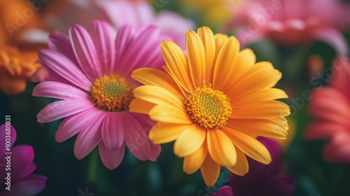 Floral close-up of vibrant blooming flowers with intricate petals capturing the beauty of nature's details