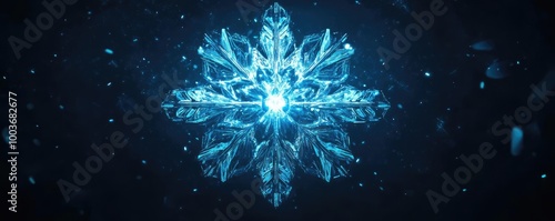 A stunning blue snowflake design radiates with intricate details and a magical aura, perfect for winter-themed projects.