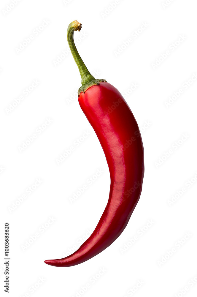 Red hot natural chili pepper isolated on transparent background, png, cutout. For culinary products and recipes. 