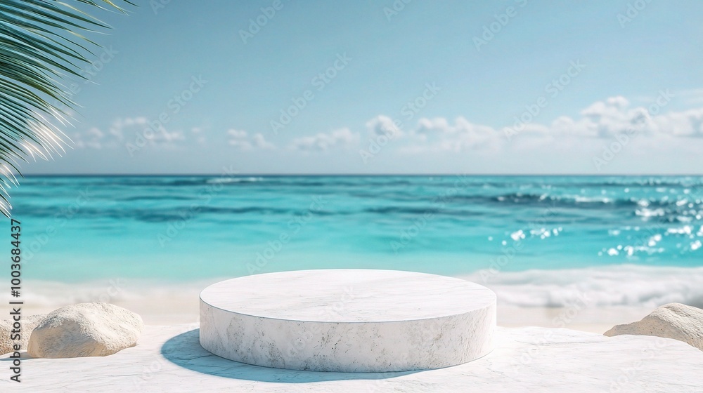 Serene Beach Scene with Circular Platform