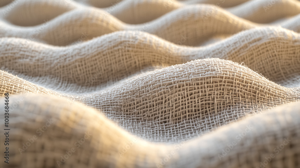 Natural linen fabric texture forming waves background Natural linen fabric texture forming waves background