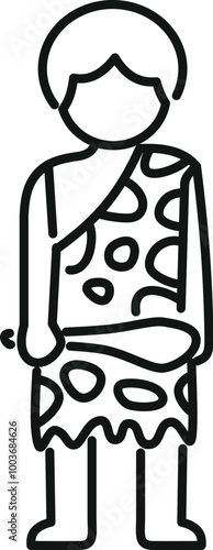 Line drawing of a caveman from the stone age wearing animal skin clothes and holding a club