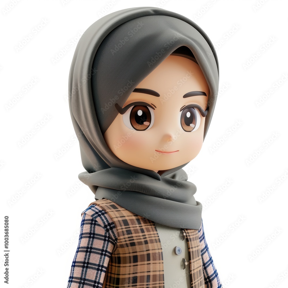 A 3d cartoon of a cute muslim girl with hijab on a white background A 3d cartoon of a cute muslim girl with hijab on a white background