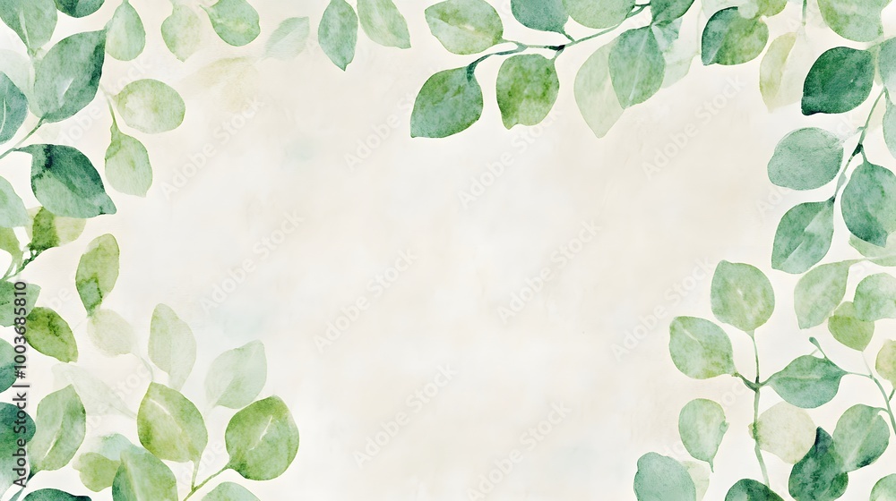 Green leaves watercolor background invitation template, Generative AI Green leaves watercolor background invitation template, Generative AI