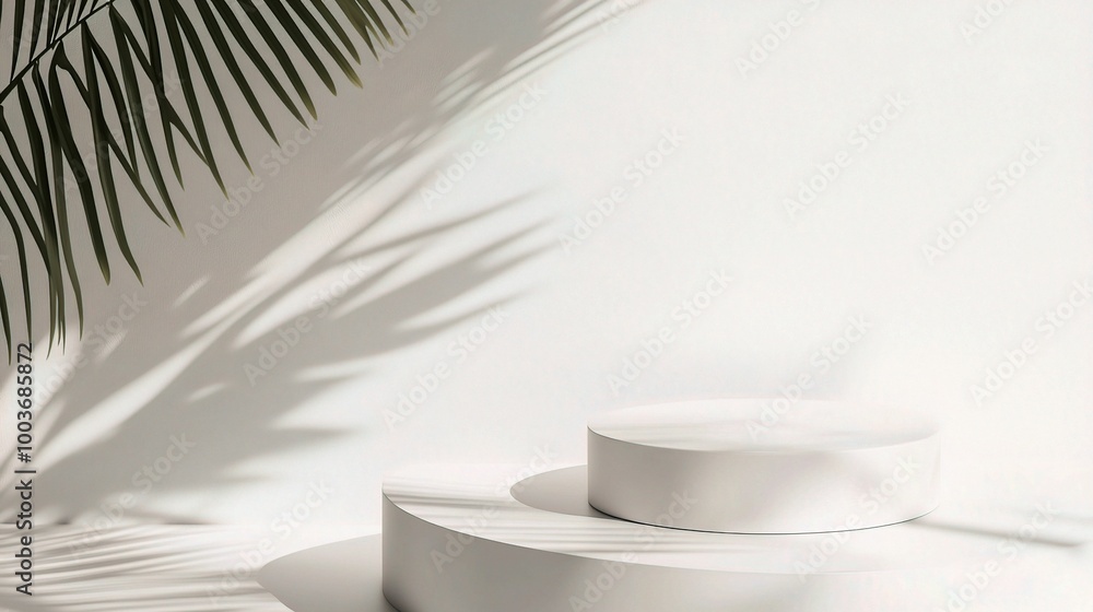 Minimalist White Display with Palm Shadows Minimalist White Display with Palm Shadows