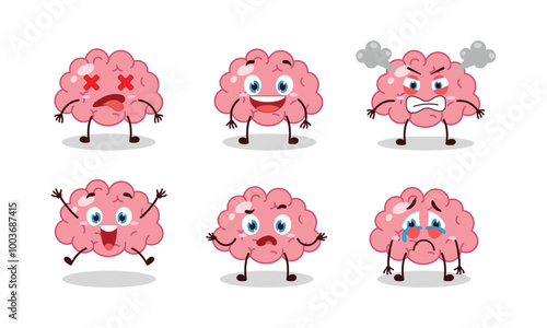 cute brain cartoon with many expressions vector illustration