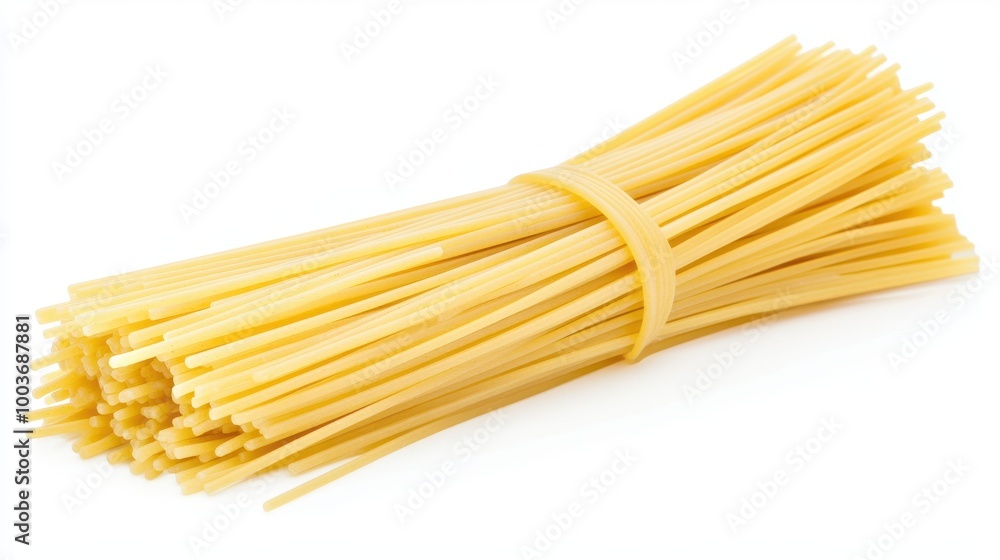 A stack of spaghetti on a white background A stack of spaghetti on a white background