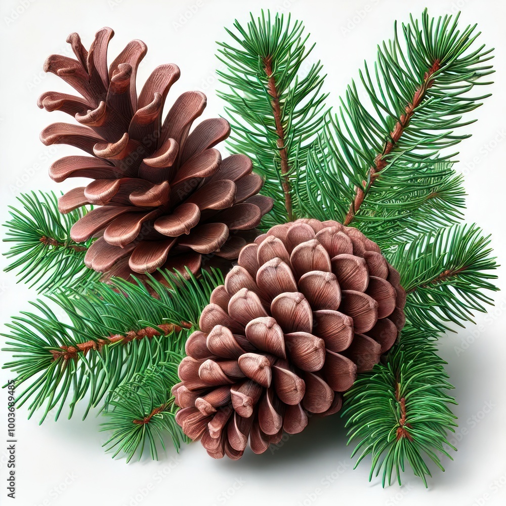 a cluster of pine cones resting on a few evergreen branches, symbolizing the holiday season, surrounded by rich greenery Perfect for a festive, nature-inspired winter scene a cluster of pine cones resting on a few evergreen branches, symbolizing the holiday season, surrounded by rich greenery Perfect for a festive, nature-inspired winter scene