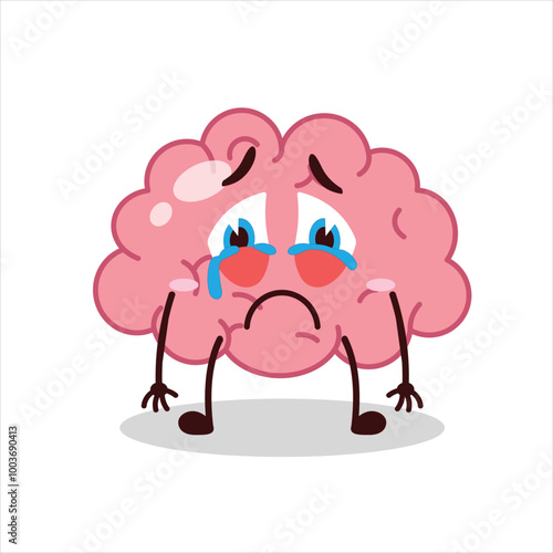 Cute cry expression of brain cartoon character