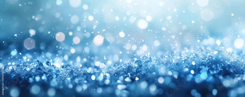 Fototapeta premium A mesmerizing close-up of shimmering droplets against a soft blue background, evoking a serene and refreshing atmosphere.