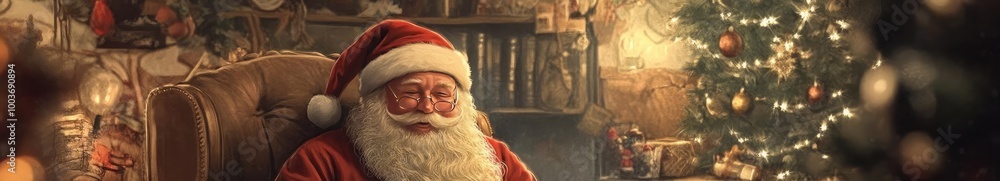 A jolly Santa Claus sits by the fireplace, surrounded by festive decorations, embodying the spirit of Christmas joy and warmth. A jolly Santa Claus sits by the fireplace, surrounded by festive decorations, embodying the spirit of Christmas joy and warmth.