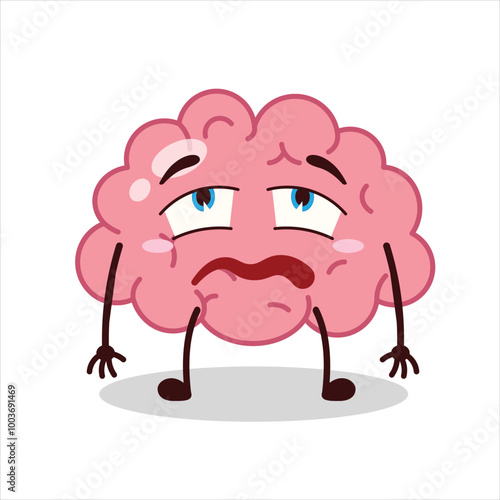 Cute bored expression of brain cartoon character