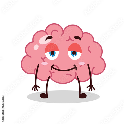 Cute lazy expression of brain cartoon character