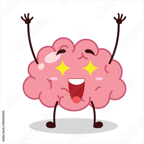 Cute excited expression of brain cartoon character