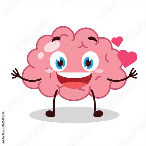 Cute fall in love expression of brain cartoon character