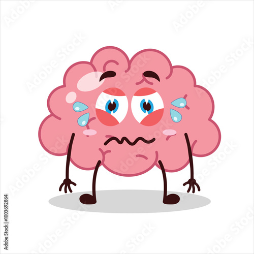 Cute upset expression of brain cartoon character