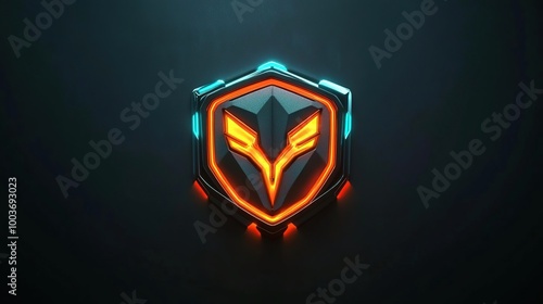 A stylized shield logo with glowing accents, representing protection or security themes.