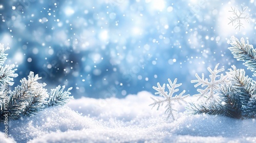 Wallpaper Mural Winter Wonderland with Snow and Pine Branches Torontodigital.ca