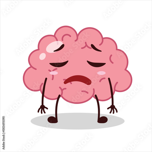 Cute tired expression of brain cartoon character