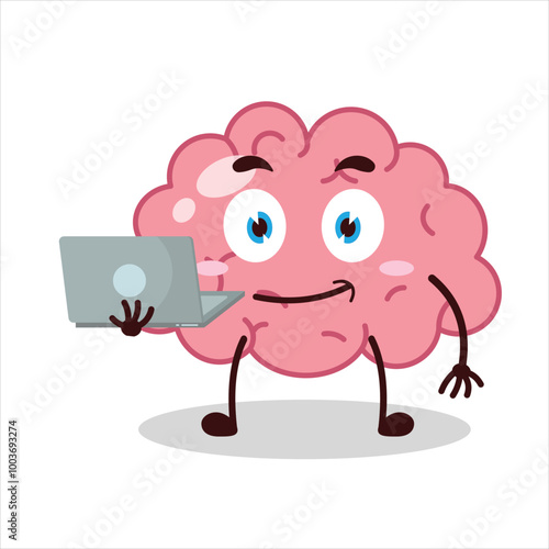 Cute success business expression of brain carry laptops cartoon character