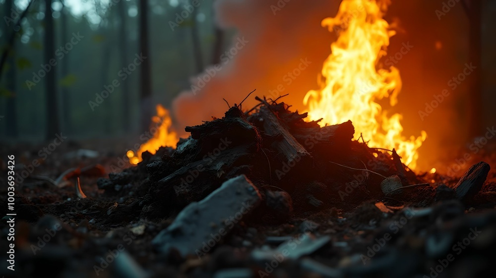 After burning the garbage, fire After burning the garbage, fire