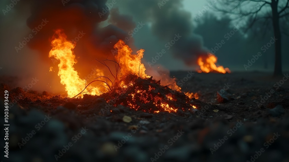 After burning the garbage, fire After burning the garbage, fire