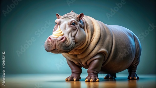 Whipped cream ice cream with a hippo topping on colorful background