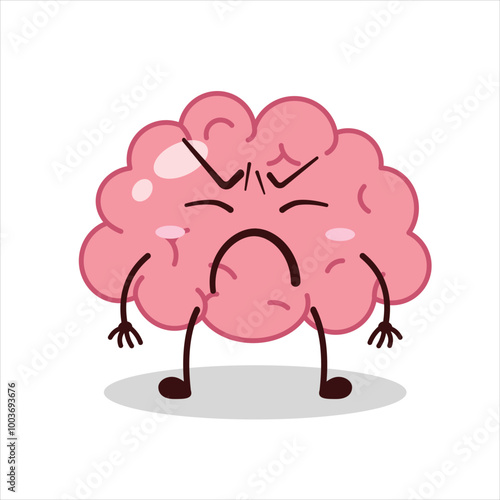 Cute annoyed expression of brain cartoon character