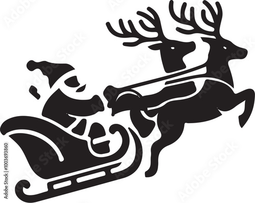 Santa Claus on a sleigh with reindeer  icon silhouette vector illustration 