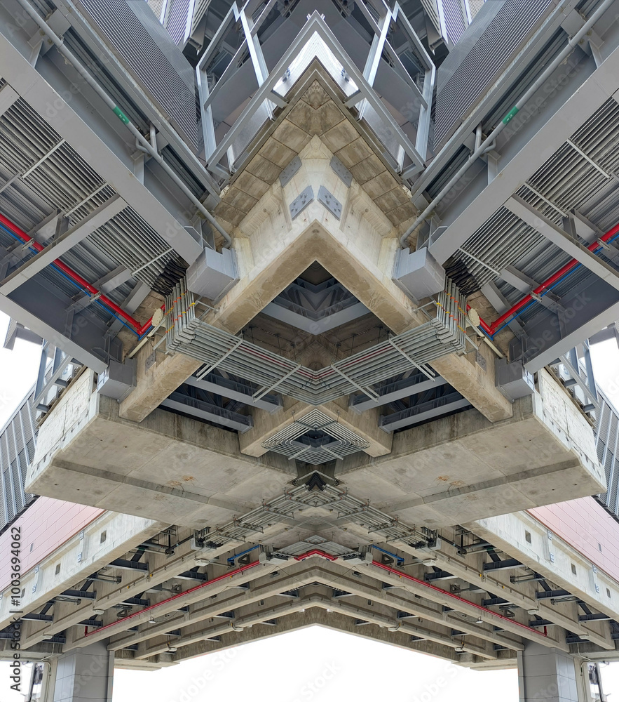 Obraz premium Design and installation of conduits, electrical and communication cable systems, backup systems, safety systems, drainage pipes below reinforced concrete structures, mirror effect