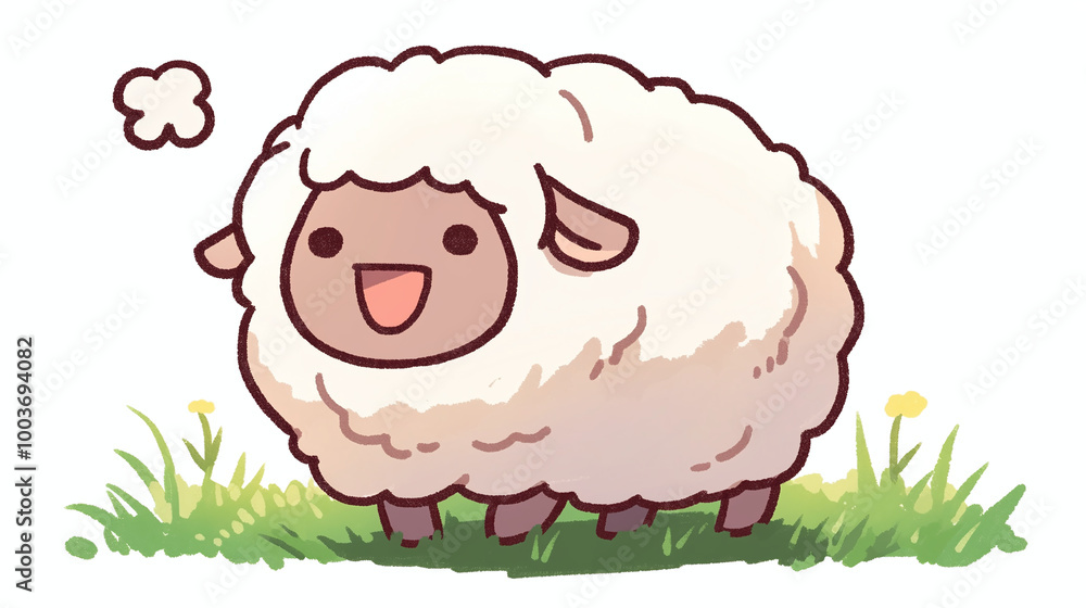 Cute Cartoon Sheep Smiling in the Grass Cute Cartoon Sheep Smiling in the Grass