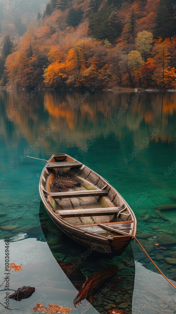 A boat on a stunningly beautiful green river A boat on a stunningly beautiful green river