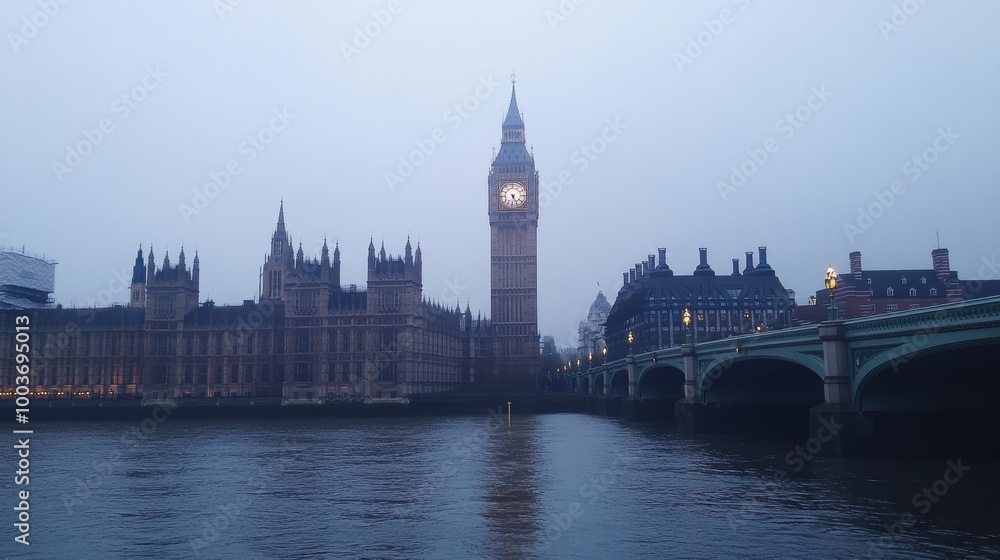 Big Ben Towering over the Thames River in London Big Ben Towering over the Thames River in London